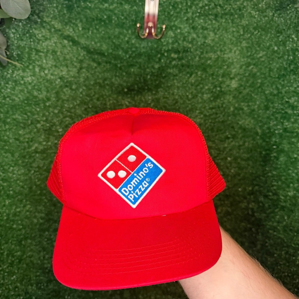 Vintage Domino's Pizza Red Mesh Trucker Hat Snapback Employee Logo Cap